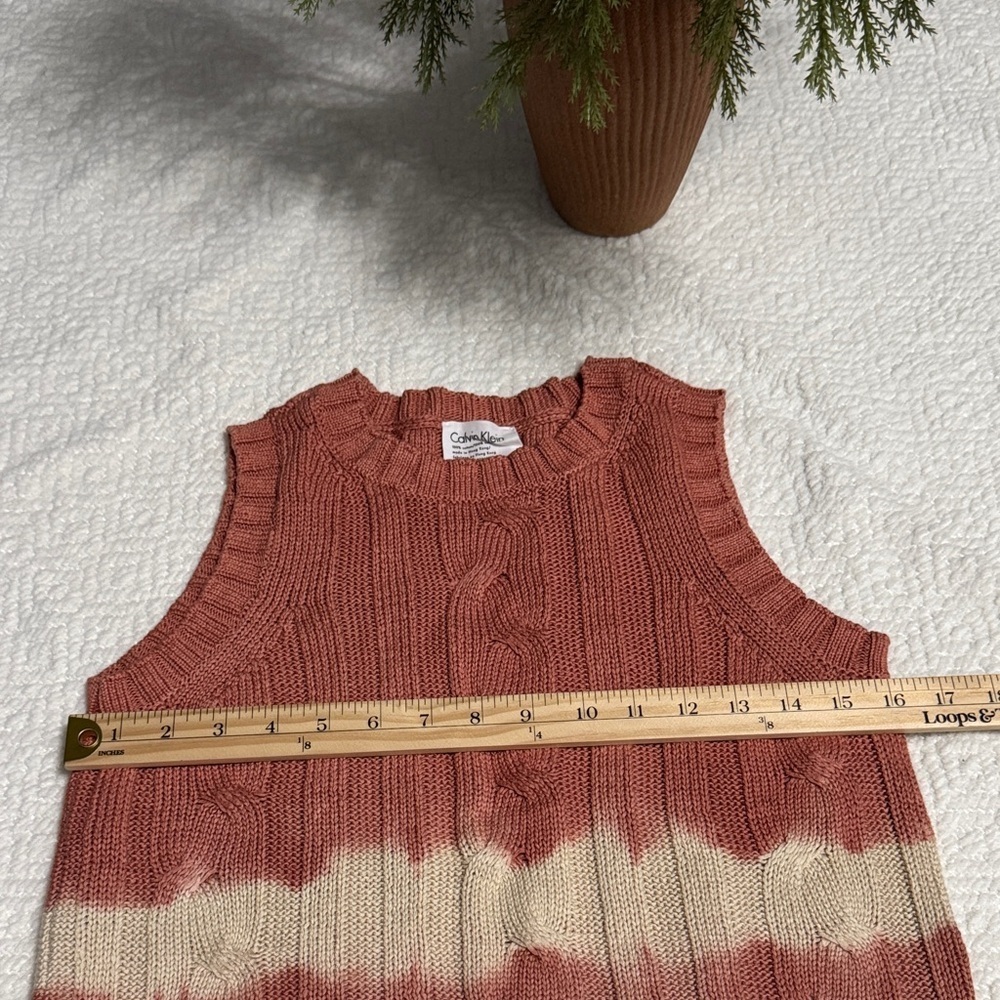 Calvin Klein Coral and Cream Cable Knit Tank Top 100%Cotton Size XS - Picture 6 of 7